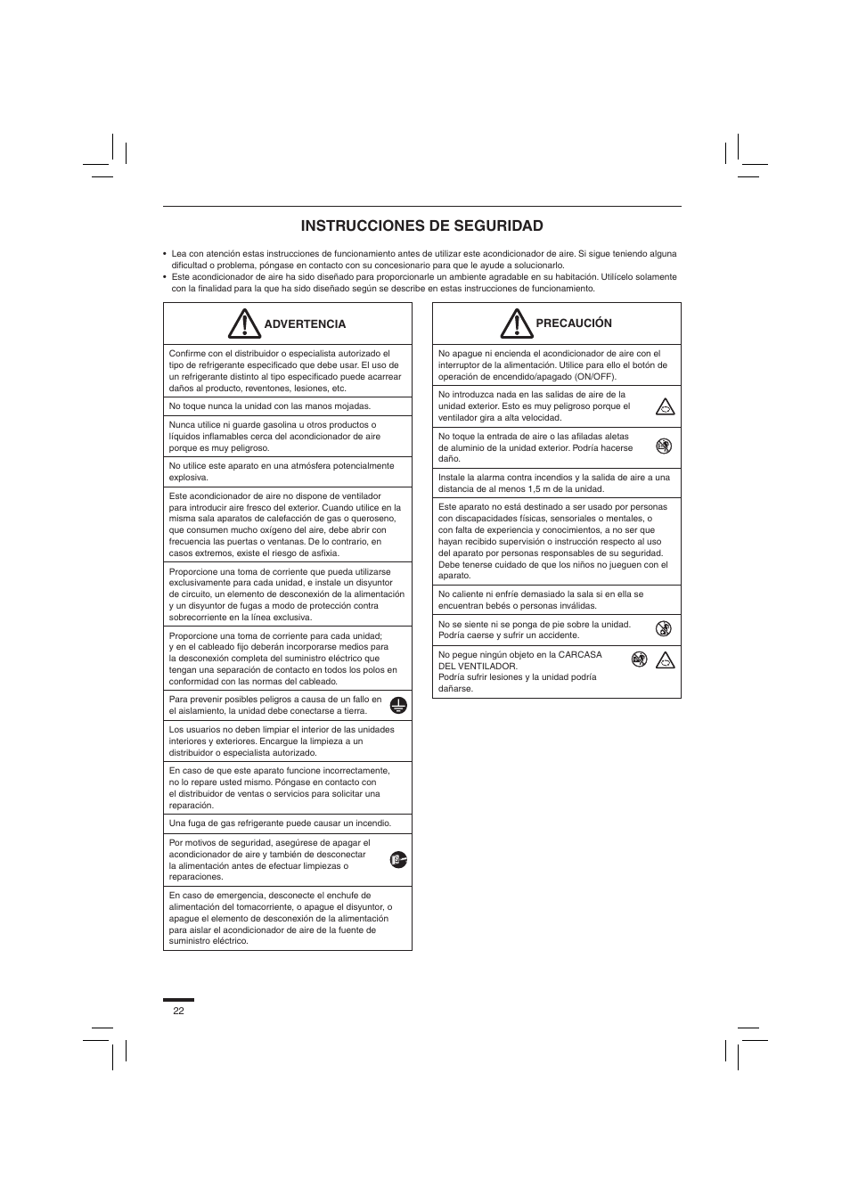 Instrucciones de seguridad | Panasonic S45PN1E5 User Manual | Page 22 / 104