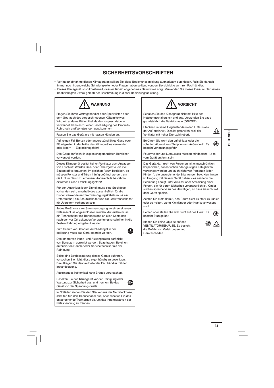 Sicherheitsvorschriften | Panasonic S45PN1E5 User Manual | Page 31 / 104