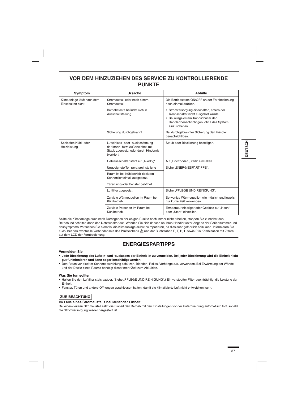 Energiespartipps | Panasonic S45PN1E5 User Manual | Page 37 / 104