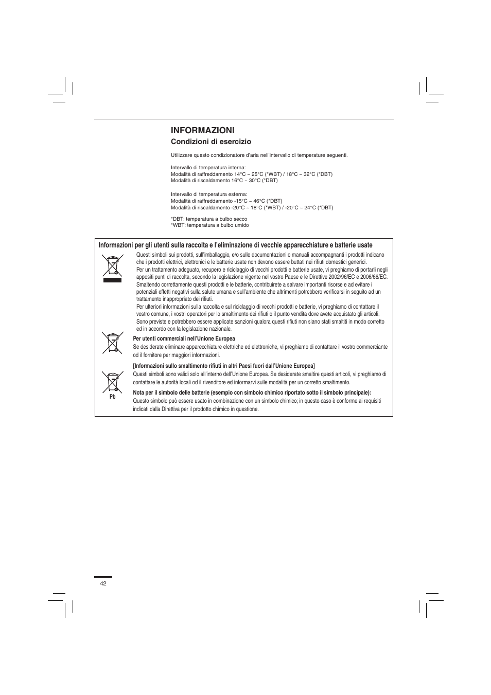 Informazioni | Panasonic S45PN1E5 User Manual | Page 42 / 104