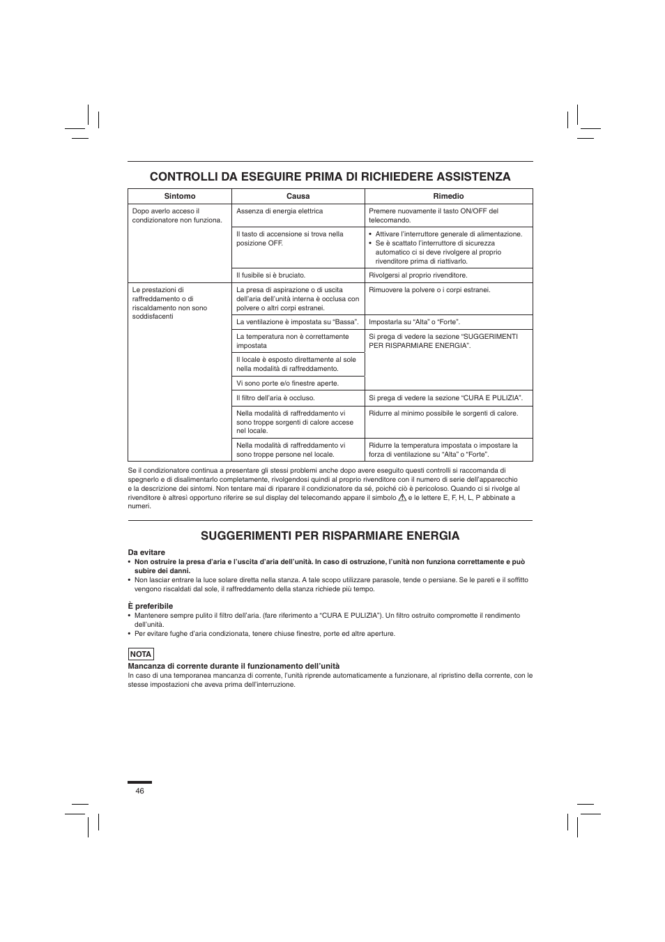 Suggerimenti per risparmiare energia | Panasonic S45PN1E5 User Manual | Page 46 / 104