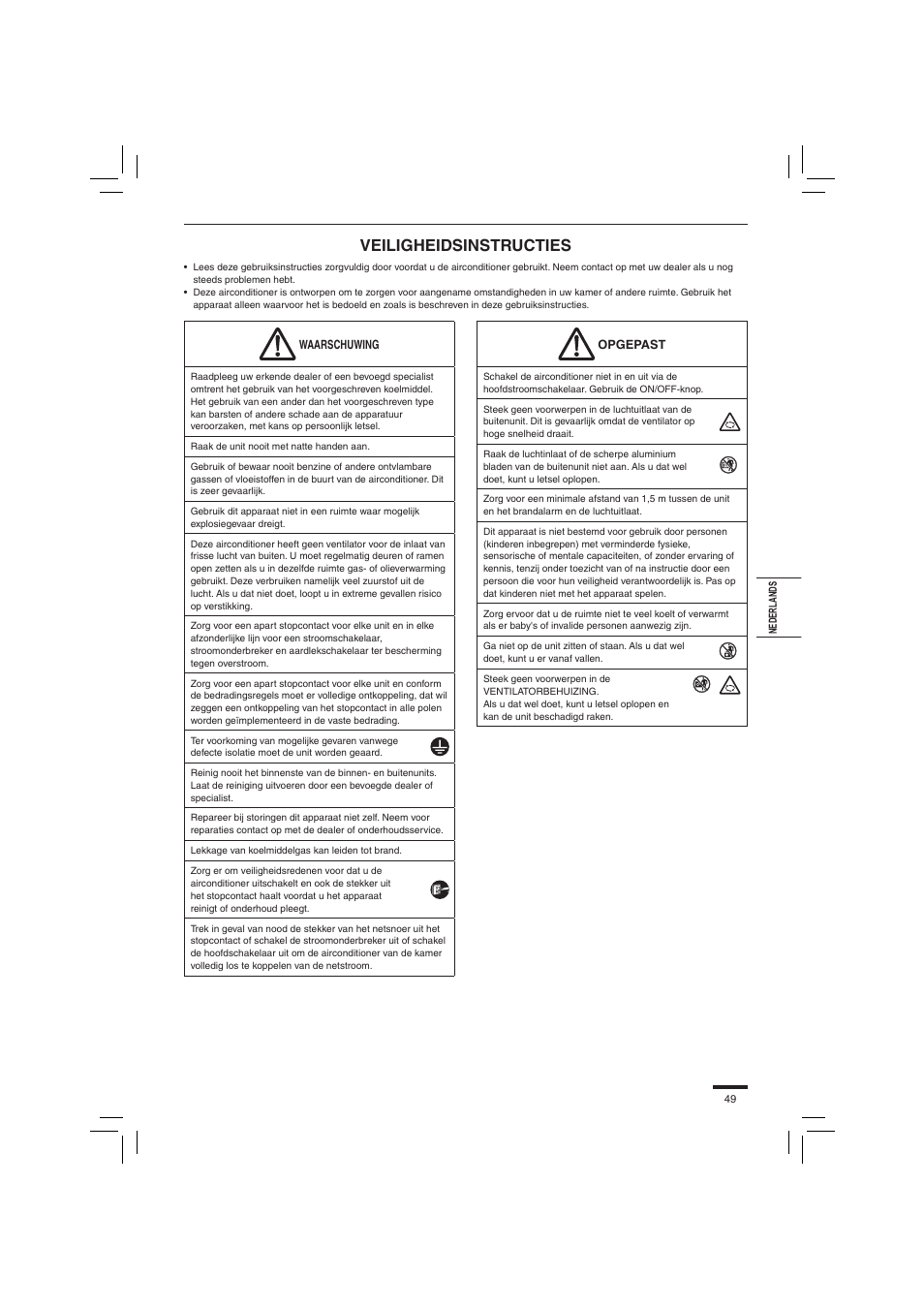 Veiligheidsinstructies | Panasonic S45PN1E5 User Manual | Page 49 / 104