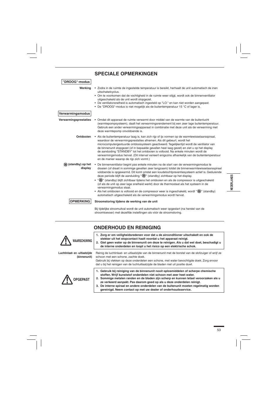 Speciale opmerkingen, Onderhoud en reiniging | Panasonic S45PN1E5 User Manual | Page 53 / 104