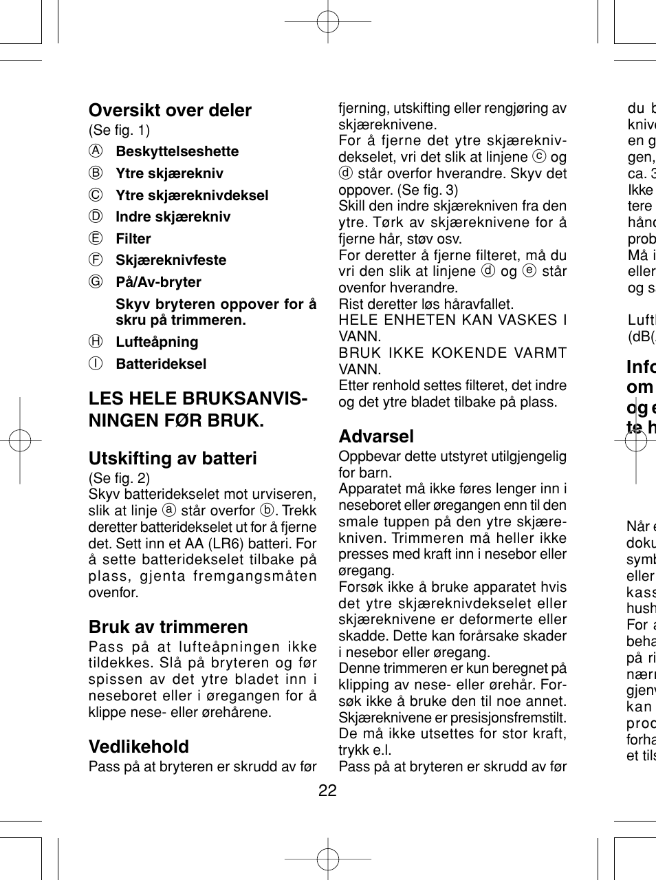 Panasonic ER430 User Manual | Page 22 / 48