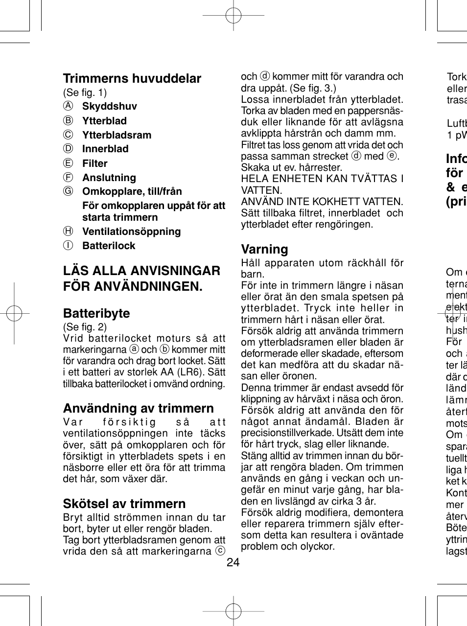 Panasonic ER430 User Manual | Page 24 / 48