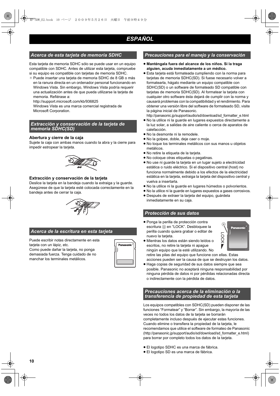 Español | Panasonic RPSDW16GE1K User Manual | Page 10 / 20