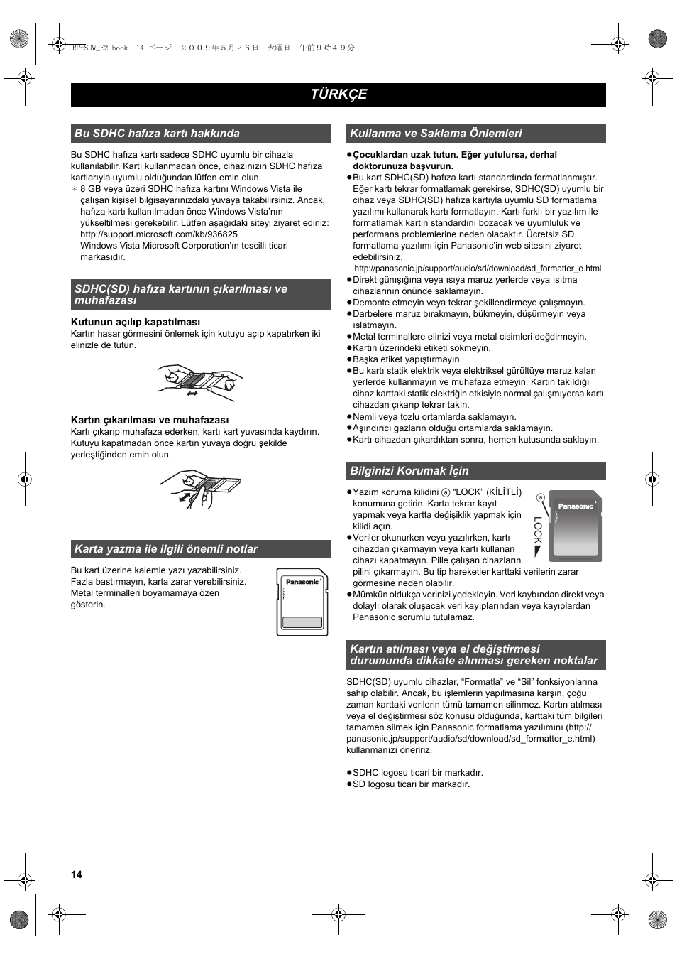 Türkçe | Panasonic RPSDW16GE1K User Manual | Page 14 / 20