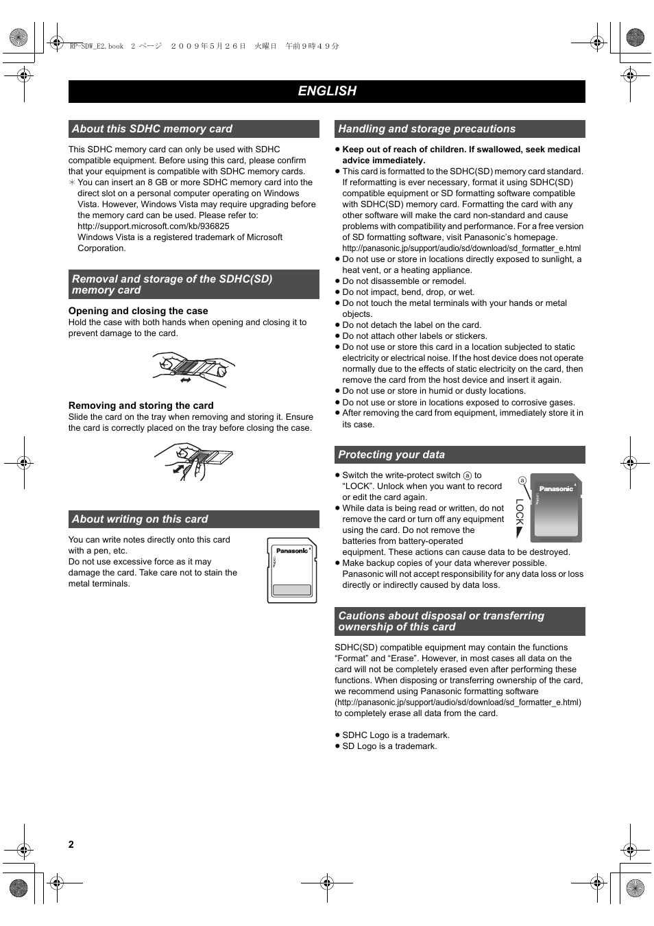English | Panasonic RPSDW16GE1K User Manual | Page 2 / 20