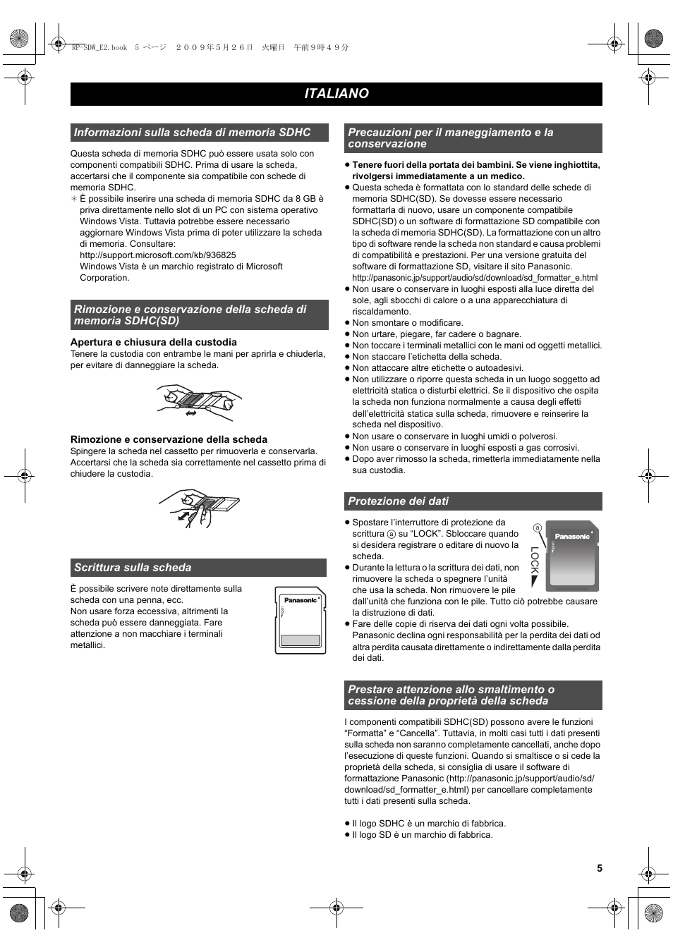 Italiano | Panasonic RPSDW16GE1K User Manual | Page 5 / 20