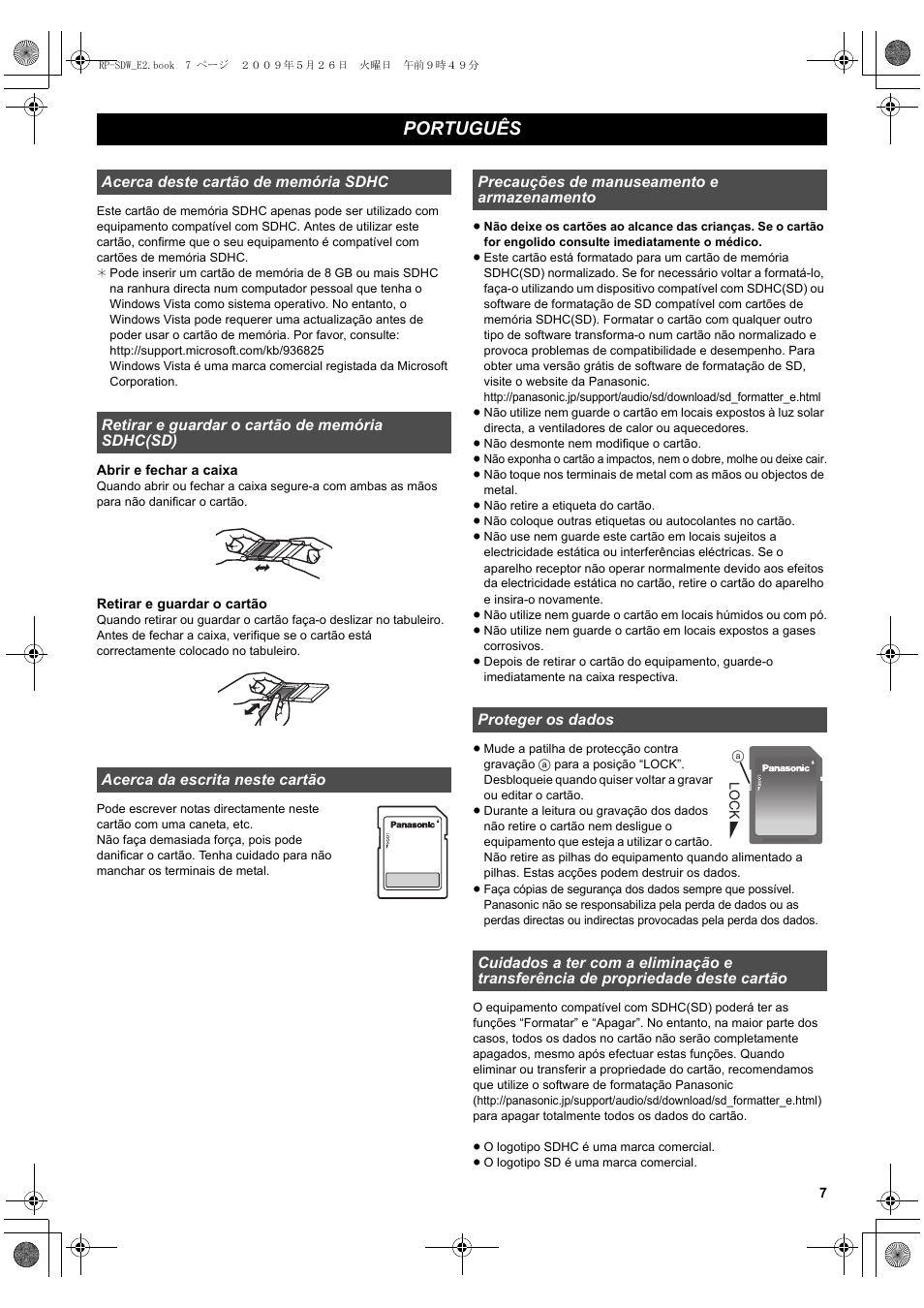 Português | Panasonic RPSDW16GE1K User Manual | Page 7 / 20