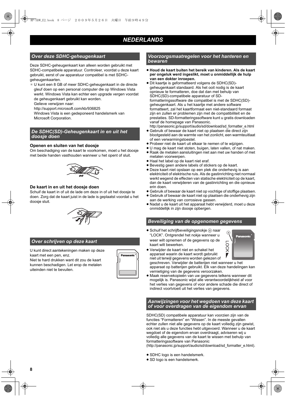 Nederlands | Panasonic RPSDW16GE1K User Manual | Page 8 / 20