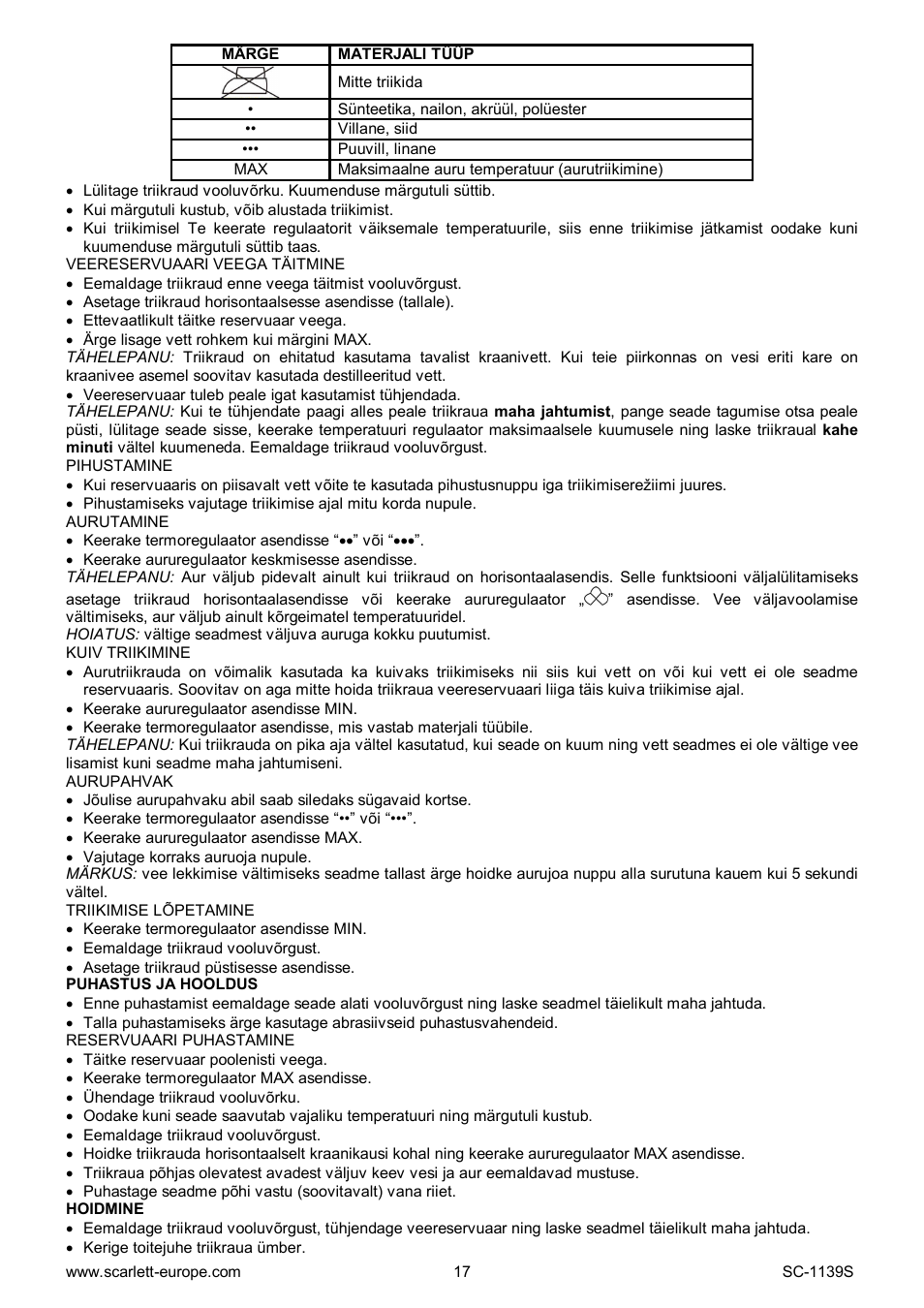 Scarlett SC-1139S User Manual | Page 17 / 27