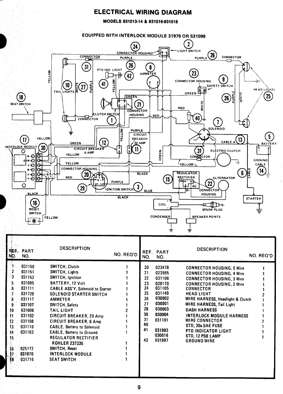 Electrical wiring diagram | Ariens 931 User Manual | Page 10 / 167