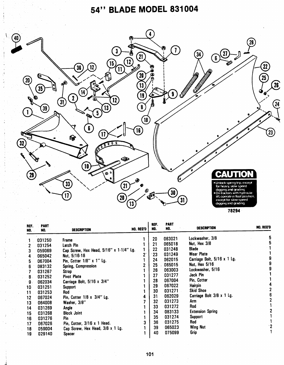 54” blade model 831004 | Ariens 931 User Manual | Page 102 / 167