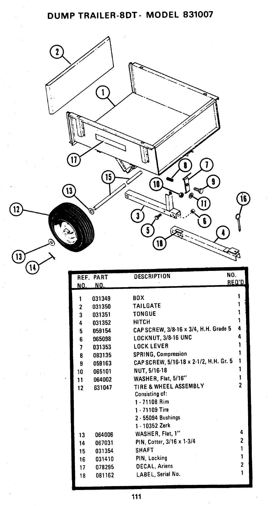 Dump trailer-8dt- model 831007 | Ariens 931 User Manual | Page 112 / 167