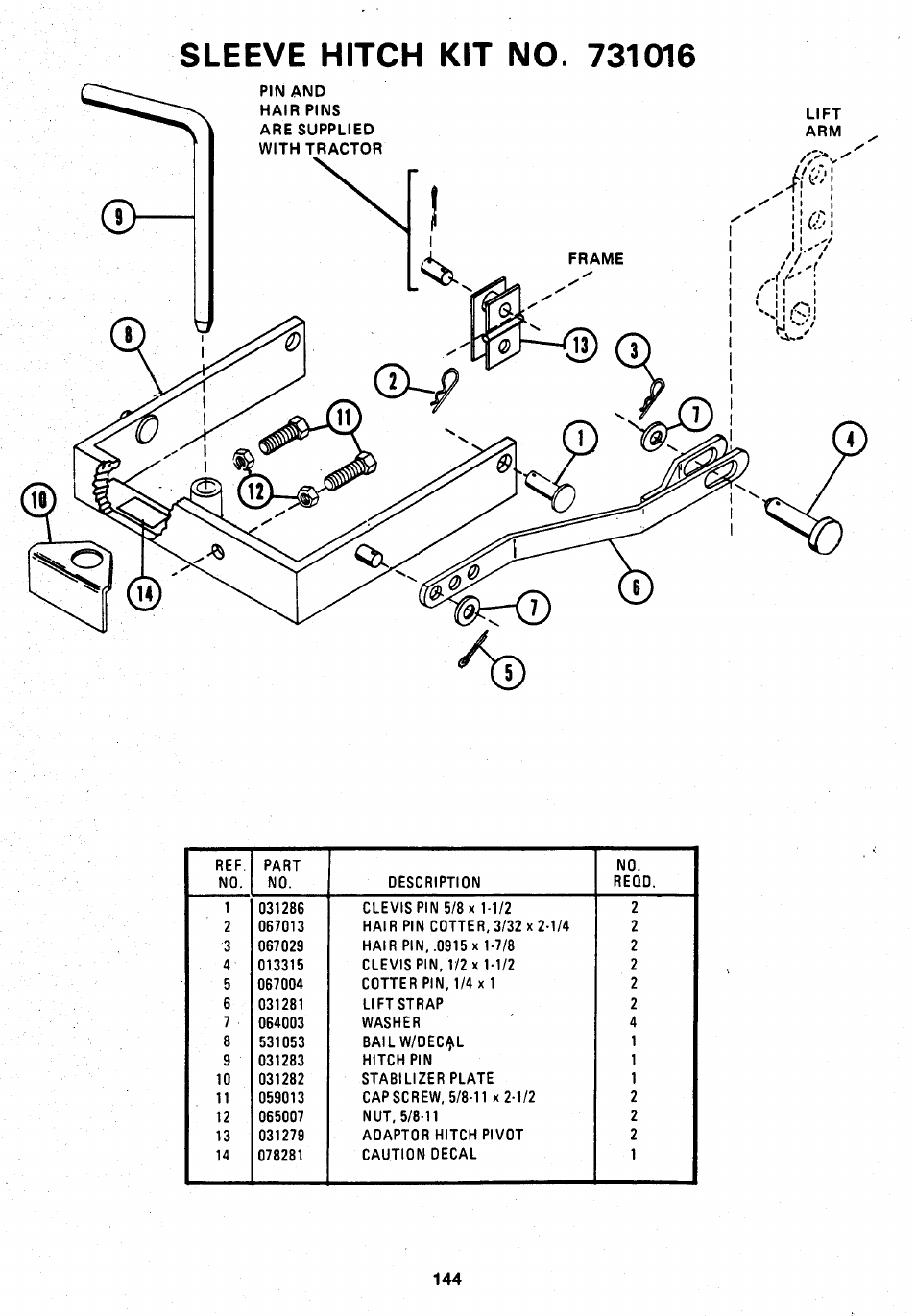 Sleeve hitch kit no. 731016 | Ariens 931 User Manual | Page 145 / 167