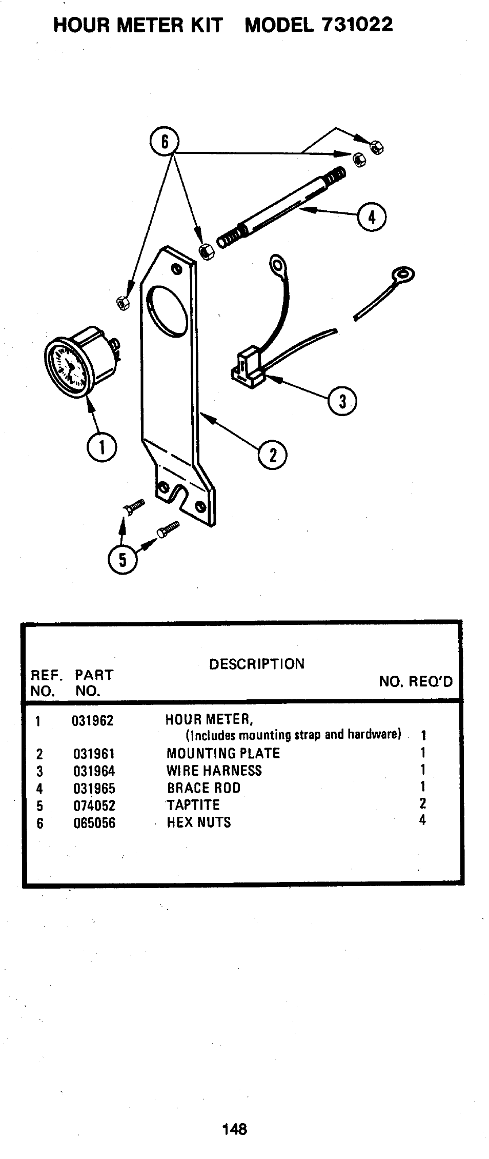 Hour meter kit model 731022 | Ariens 931 User Manual | Page 149 / 167