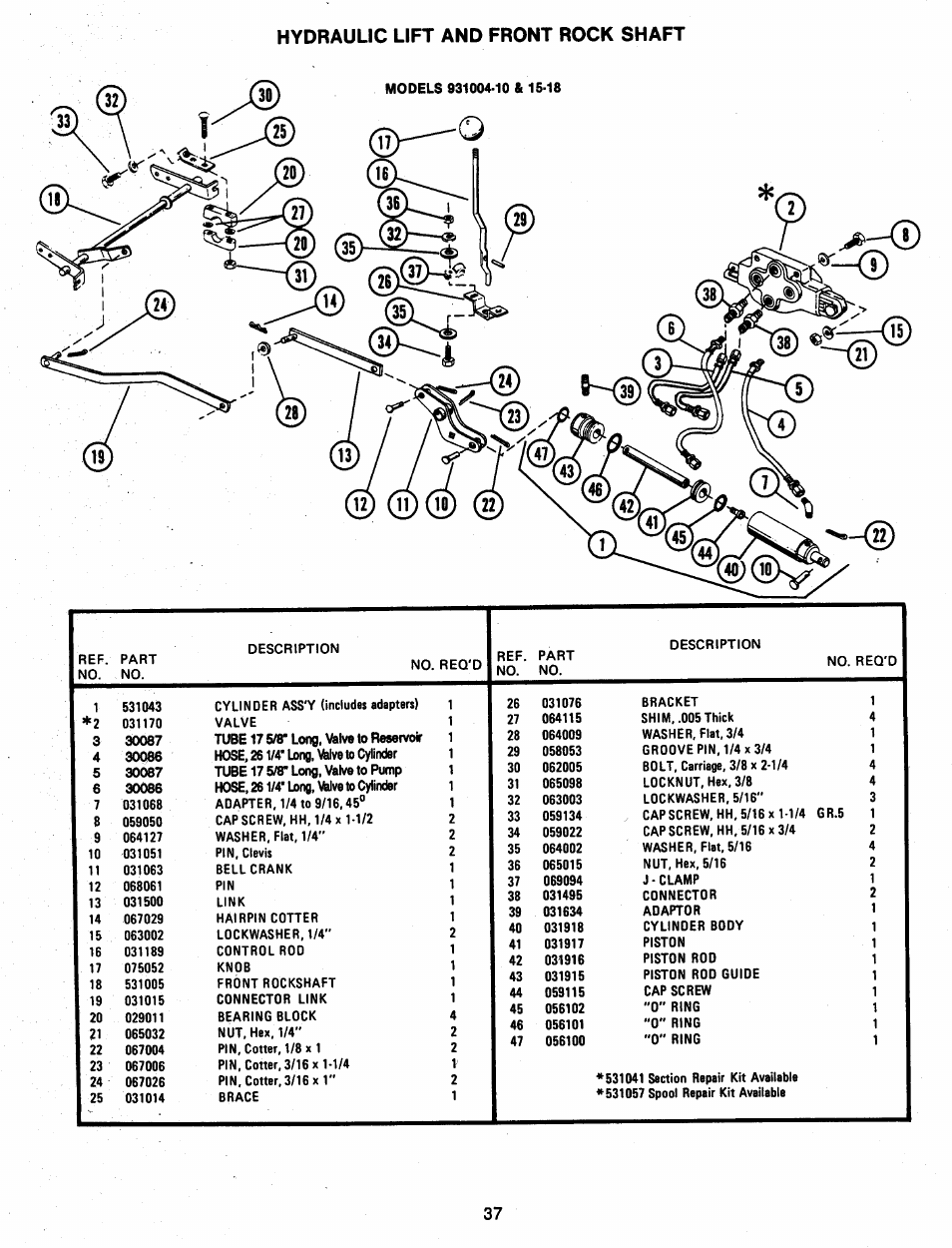 Hydraulic lift and front rock shaft | Ariens 931 User Manual | Page 38 / 167