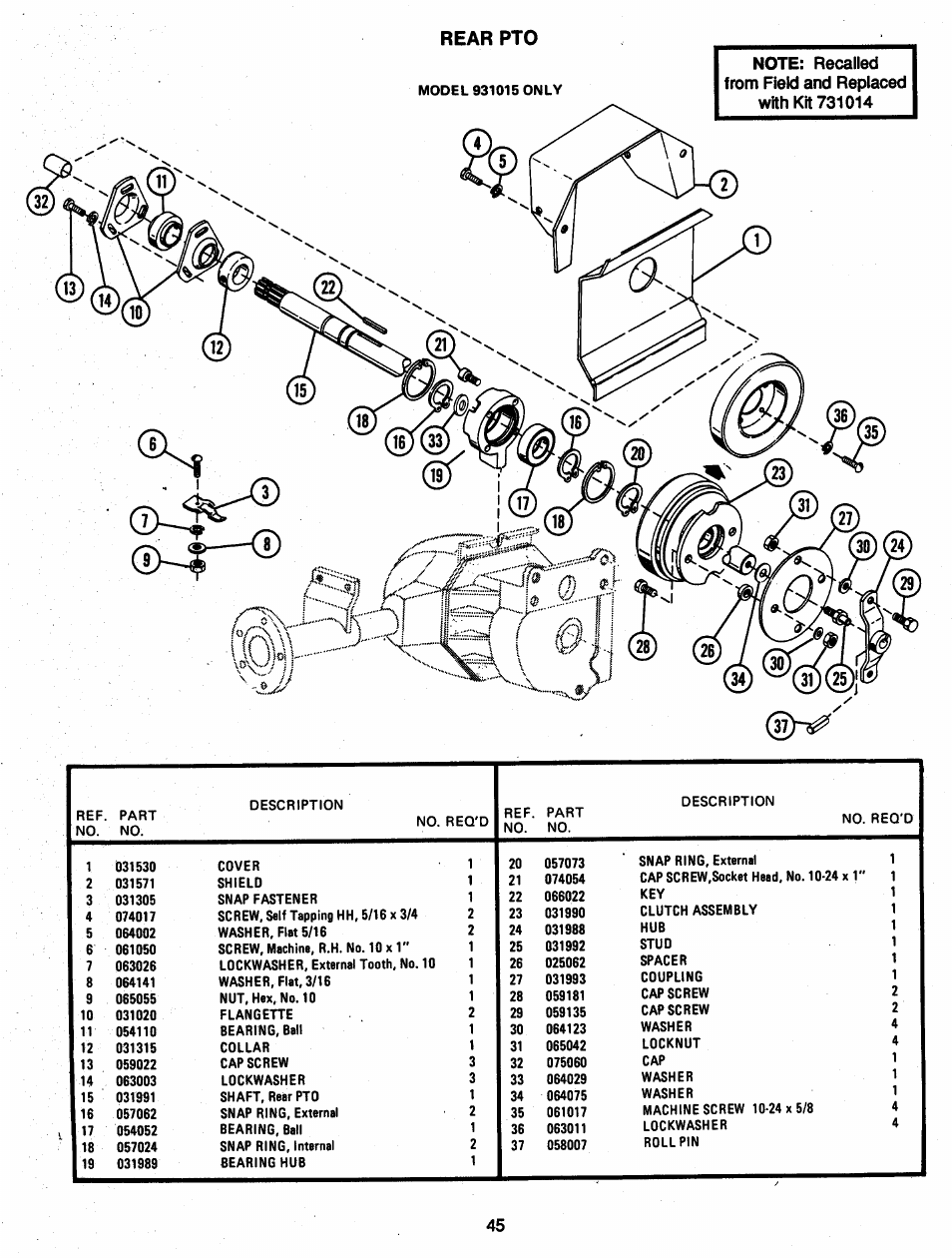 Rear pto | Ariens 931 User Manual | Page 46 / 167