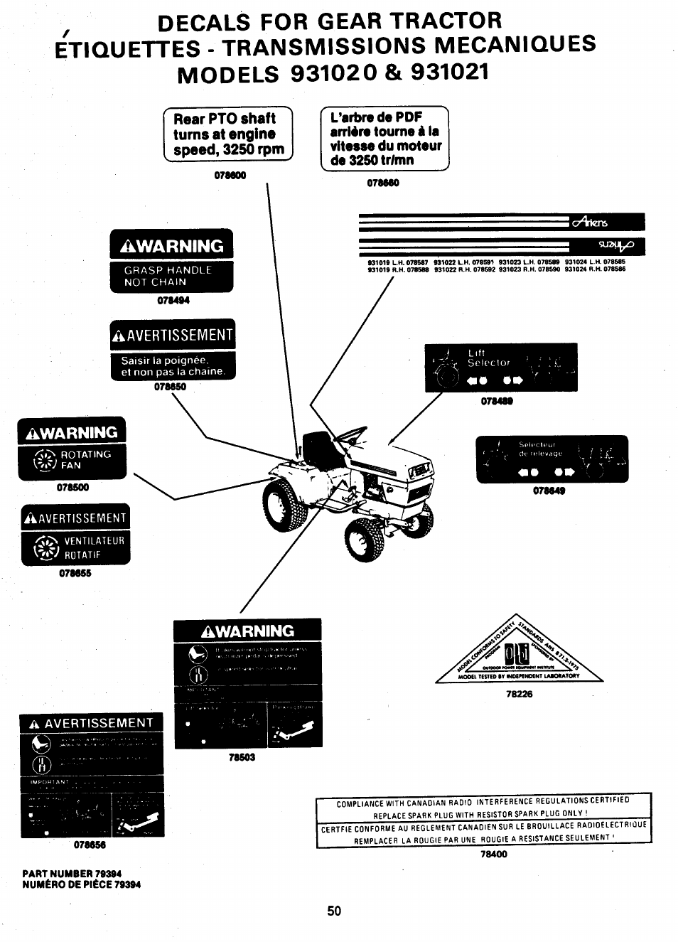 Rear pto shaft turns at engine speed, 3250 rpm, Warning | Ariens 931 User Manual | Page 51 / 167