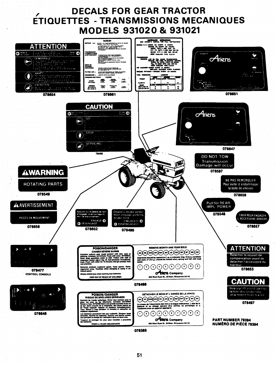 Avertissement, Attention, Awarning | Ariens 931 User Manual | Page 52 / 167