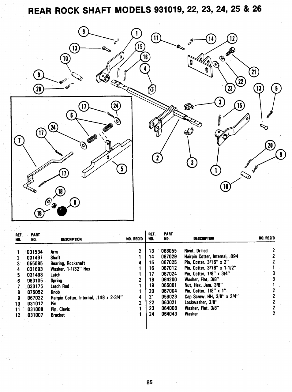 Rear rock shaft models 931019, 22, 23, 24, 25 & 26 | Ariens 931 User Manual | Page 86 / 167