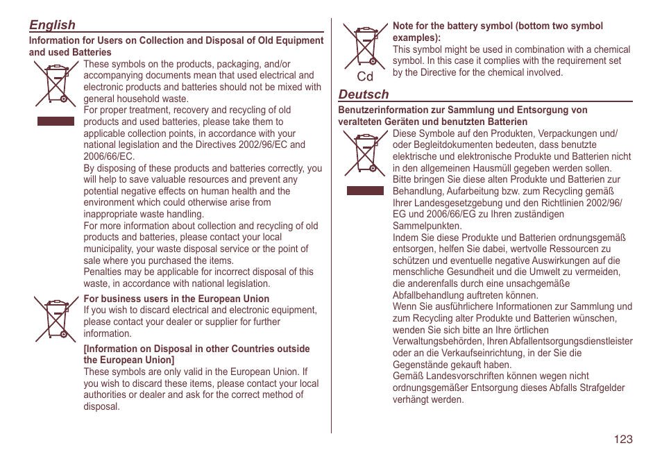 English, Deutsch | Panasonic ES2064 User Manual | Page 123 / 136