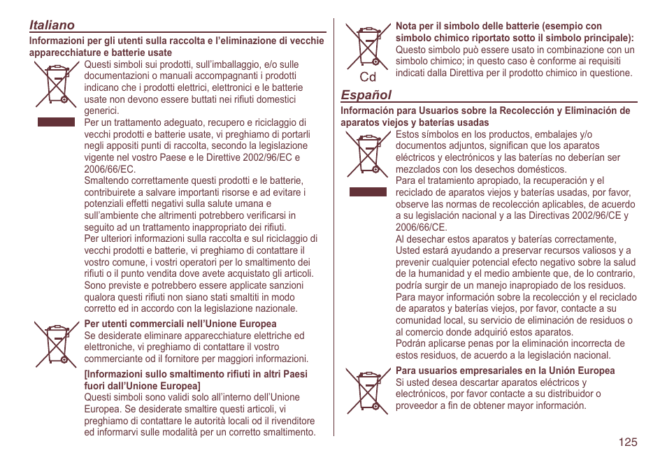 Italiano, Español | Panasonic ES2064 User Manual | Page 125 / 136