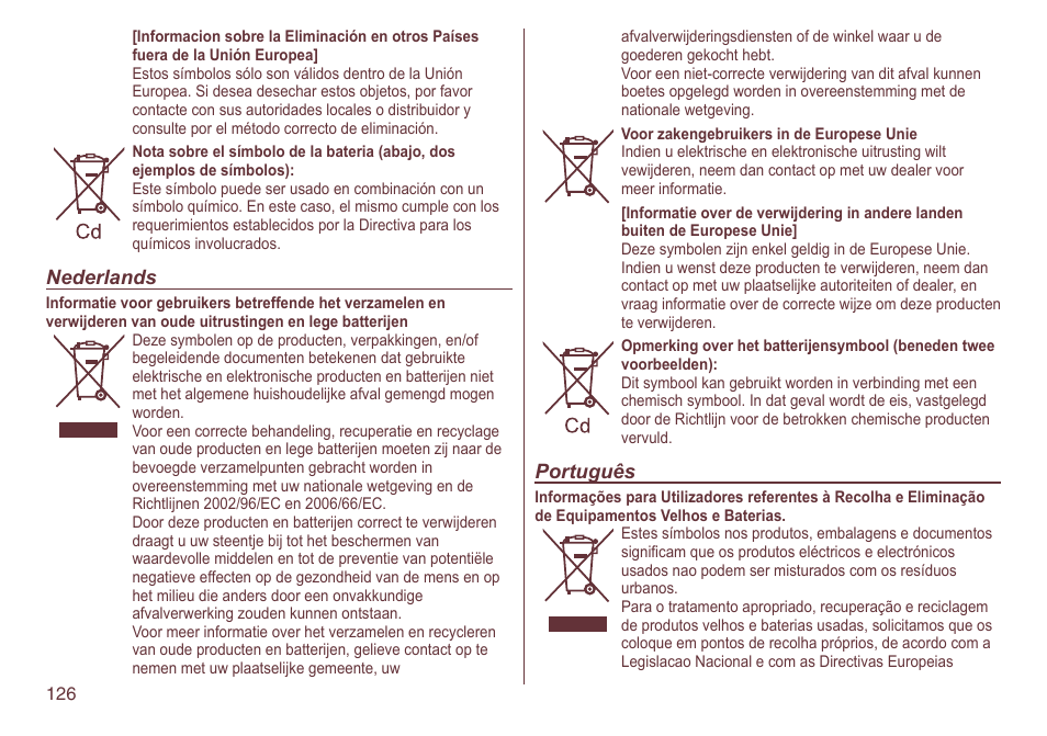 Nederlands, Português | Panasonic ES2064 User Manual | Page 126 / 136
