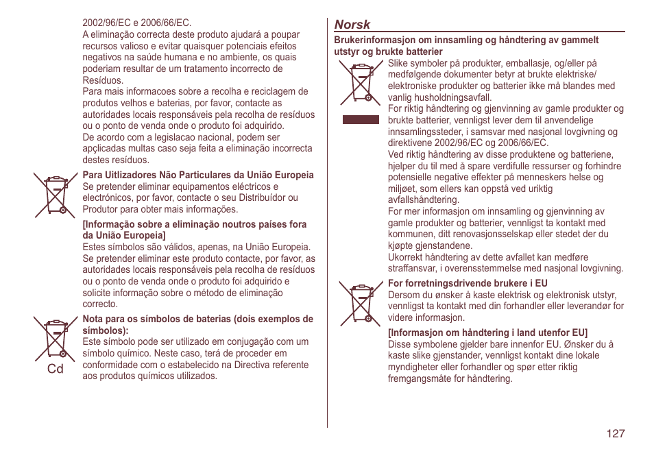 Norsk | Panasonic ES2064 User Manual | Page 127 / 136