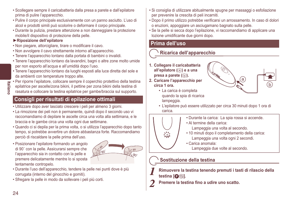 Consigliperrisultatidiepilazioneottimali, Primadell’uso | Panasonic ES2064 User Manual | Page 24 / 136