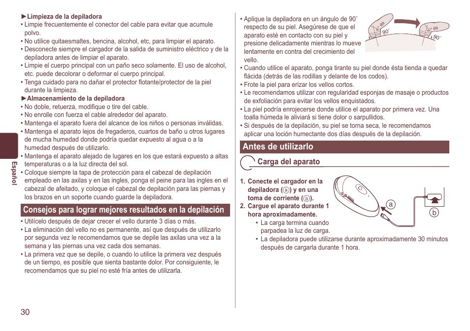 Antesdeutilizarlo | Panasonic ES2064 User Manual | Page 30 / 136