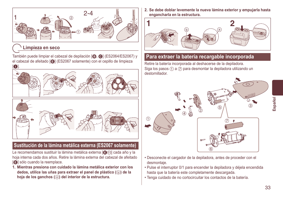 Paraextraerlabateríarecargableincorporada | Panasonic ES2064 User Manual | Page 33 / 136