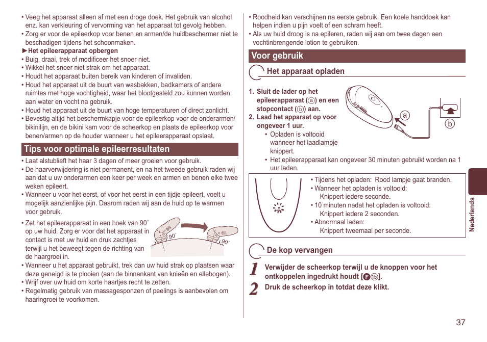 Tipsvooroptimaleepileerresultaten, Voorgebruik | Panasonic ES2064 User Manual | Page 37 / 136
