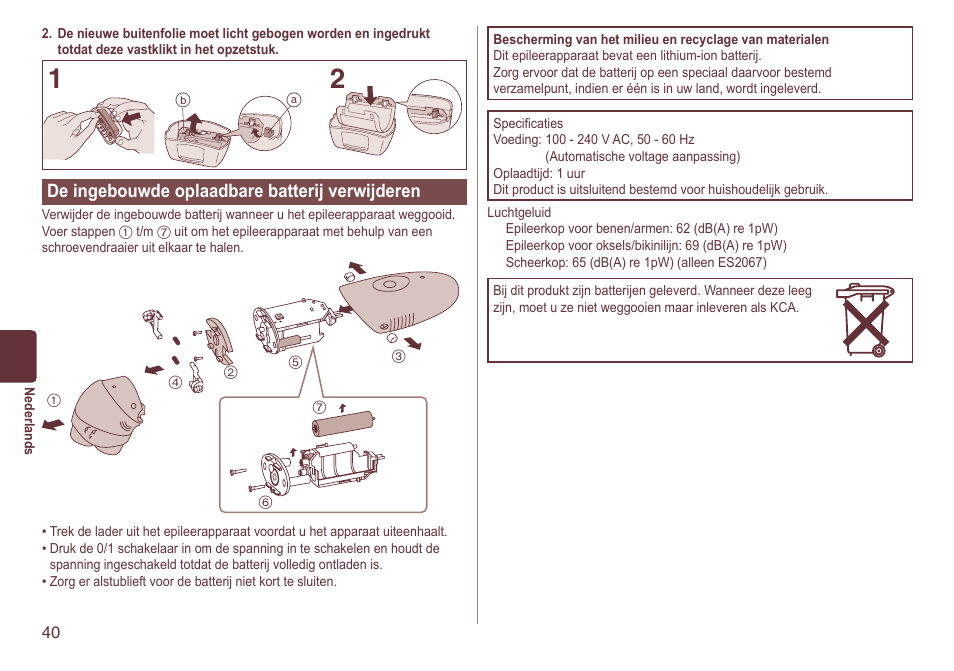 Deingebouwdeoplaadbarebatterijverwijderen | Panasonic ES2064 User Manual | Page 40 / 136