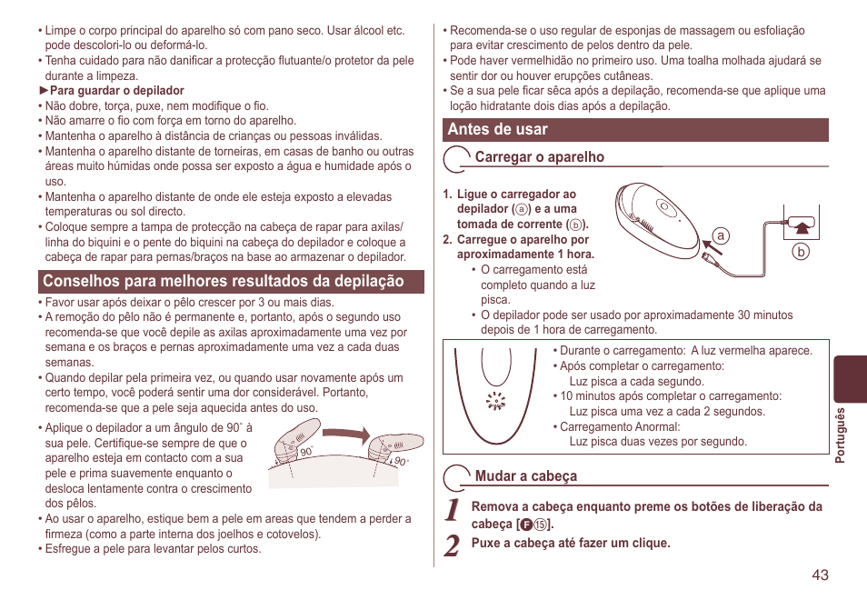 Conselhosparamelhoresresultadosdadepilação, Antesdeusar | Panasonic ES2064 User Manual | Page 43 / 136