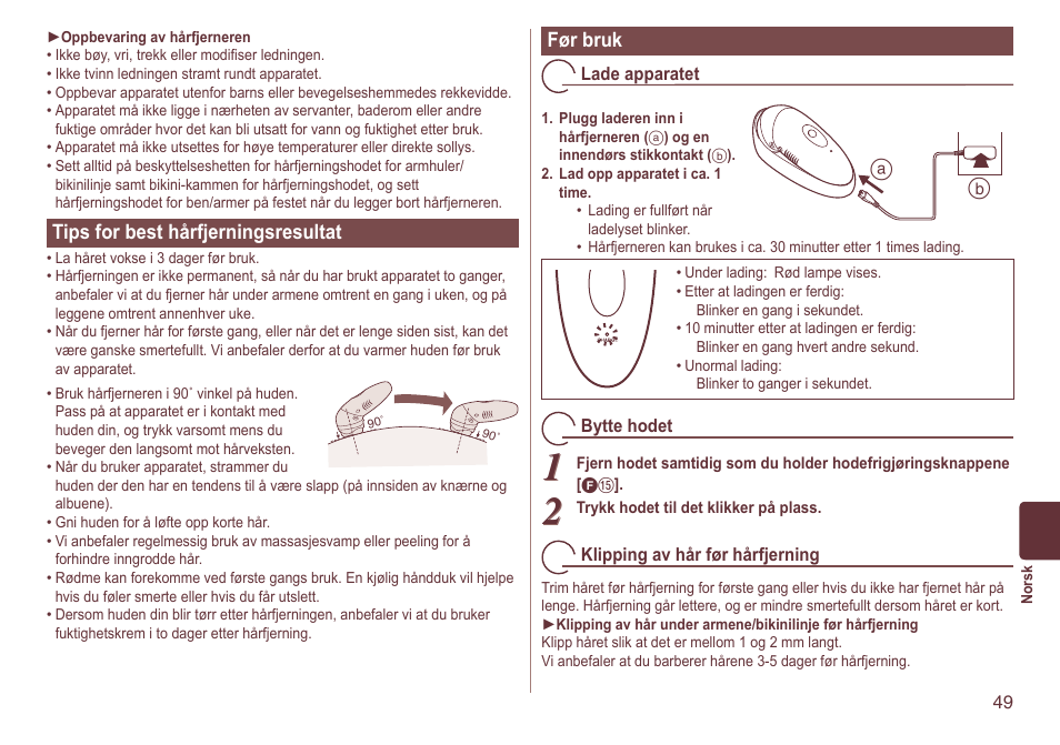 Tipsforbesthårfjerningsresultat, Førbruk | Panasonic ES2064 User Manual | Page 49 / 136
