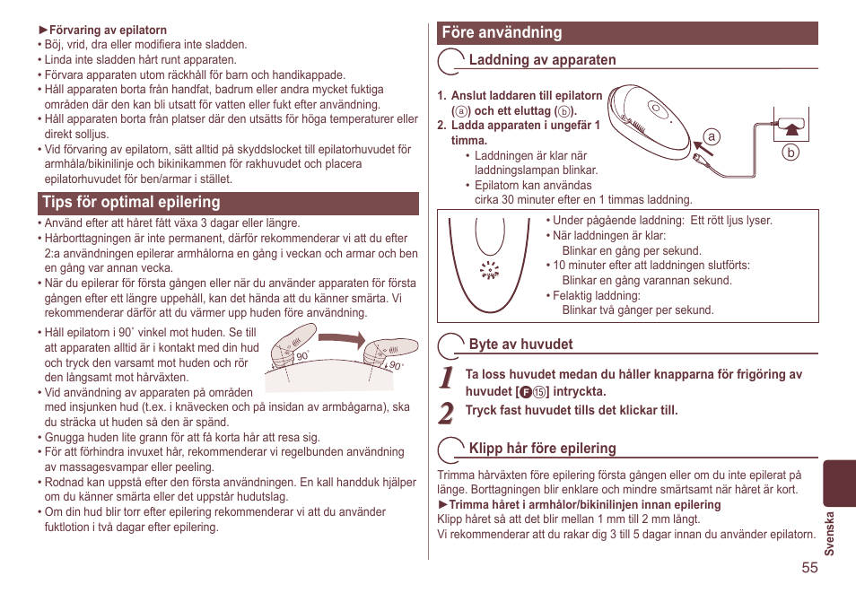 Tipsföroptimalepilering, Föreanvändning | Panasonic ES2064 User Manual | Page 55 / 136