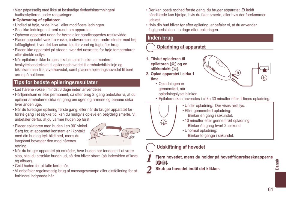 Tipsforbedsteepileringsresultater, Indenbrug | Panasonic ES2064 User Manual | Page 61 / 136