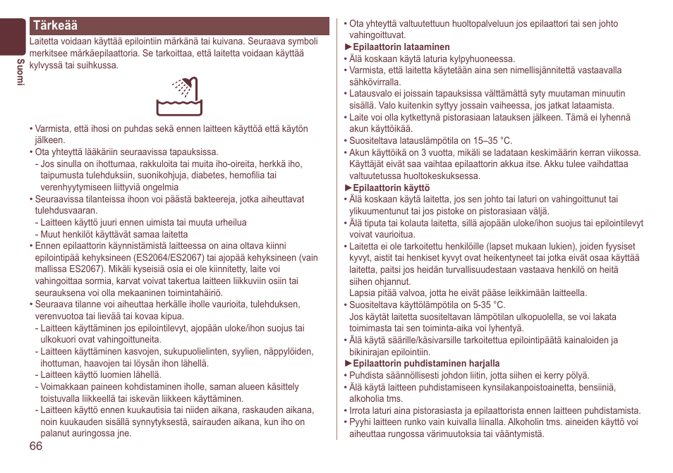 Tärkeää | Panasonic ES2064 User Manual | Page 66 / 136