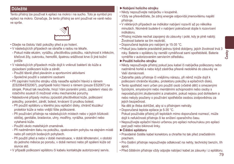 Důležité | Panasonic ES2064 User Manual | Page 79 / 136
