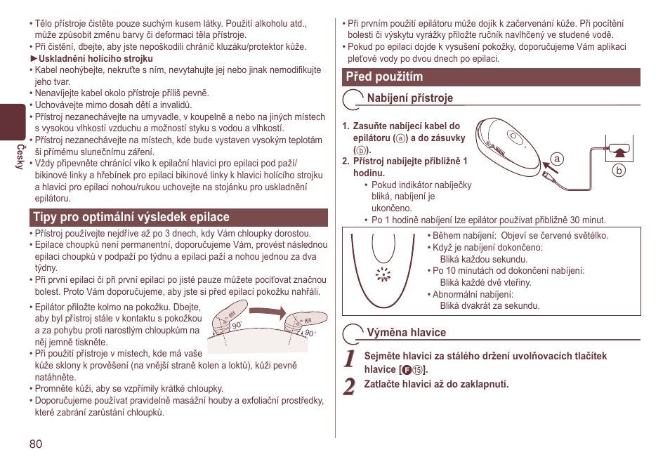 Tipyprooptimálnívýsledekepilace, Předpoužitím | Panasonic ES2064 User Manual | Page 80 / 136
