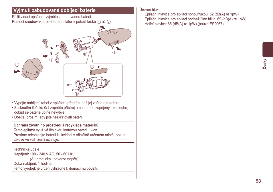 Vyjmutízabudovanédobíjecíbaterie | Panasonic ES2064 User Manual | Page 83 / 136