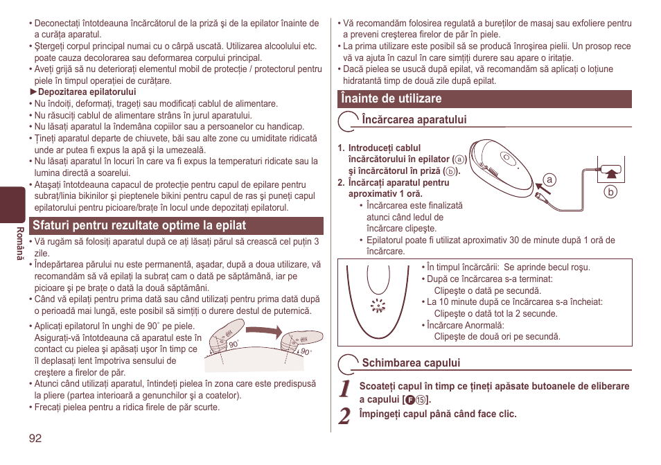 Sfaturipentrurezultateoptimelaepilat, Înaintedeutilizare | Panasonic ES2064 User Manual | Page 92 / 136