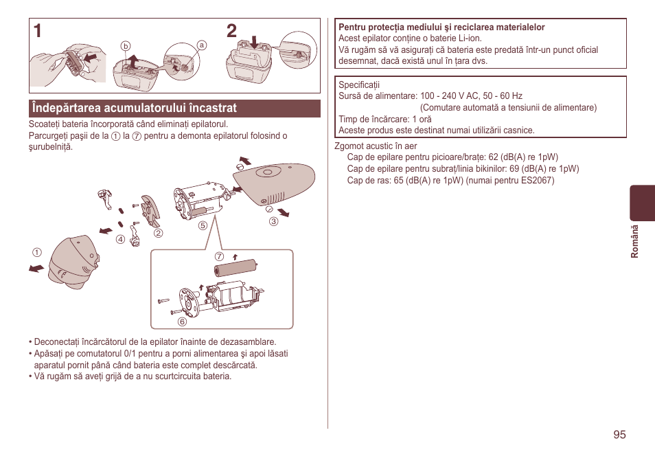 Îndepărtareaacumulatoruluiîncastrat | Panasonic ES2064 User Manual | Page 95 / 136