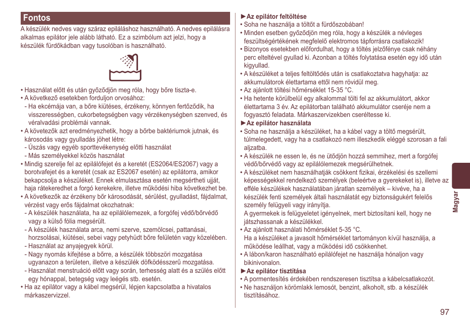 Fontos | Panasonic ES2064 User Manual | Page 97 / 136