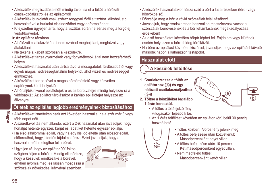 Használatelőtt | Panasonic ES2064 User Manual | Page 98 / 136
