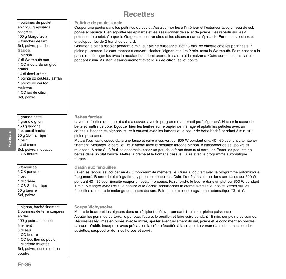 Recettes, Fr-36 | Panasonic NNGD559WWPG User Manual | Page 111 / 131