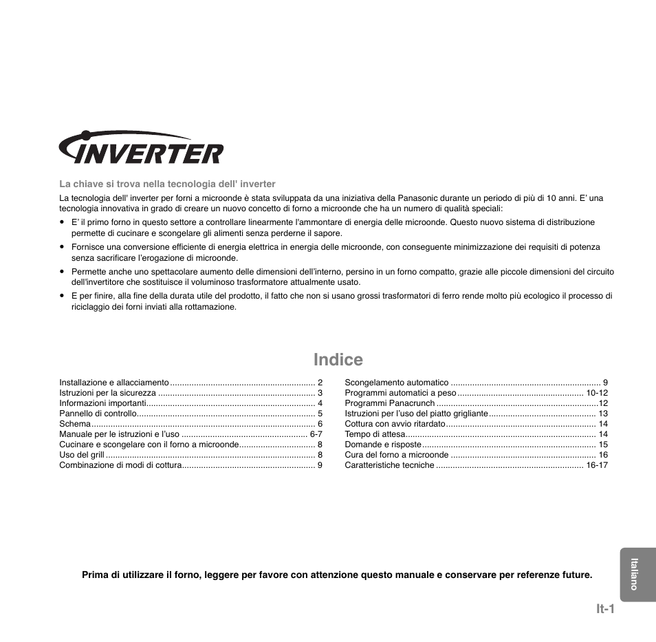 Indice, It-1 | Panasonic NNGD559WWPG User Manual | Page 113 / 131
