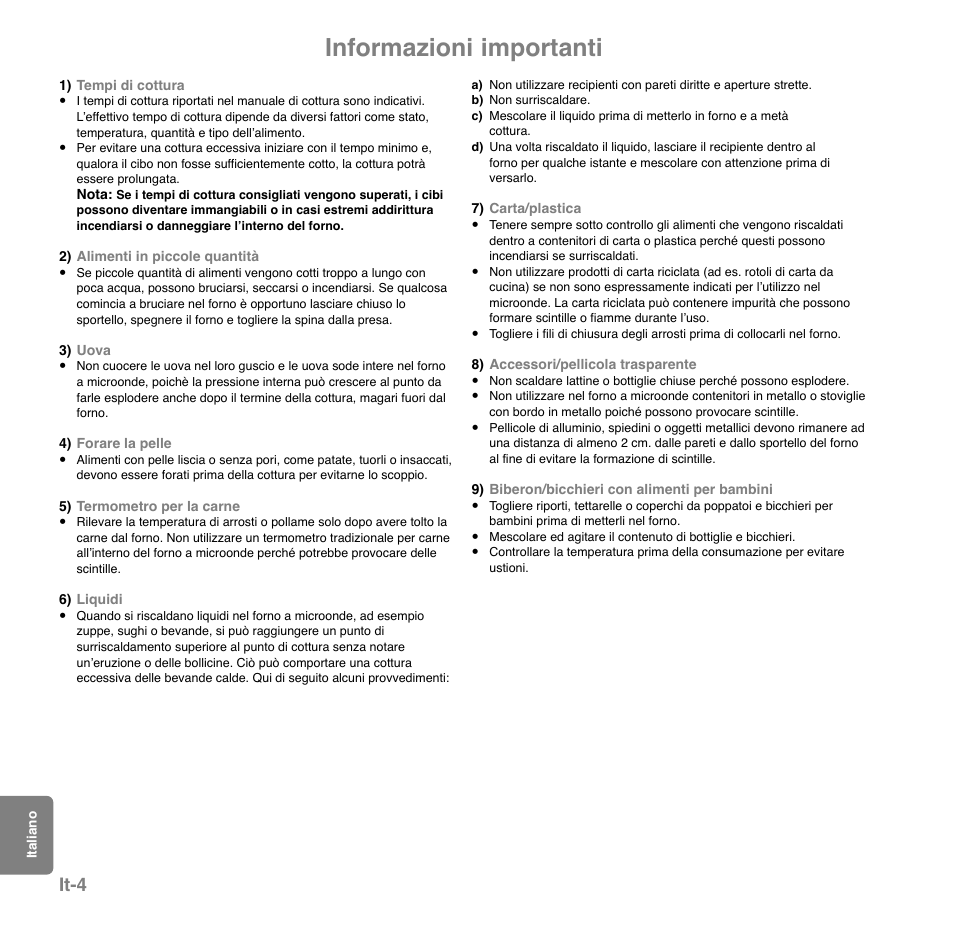 Informazioni importanti, It-4 | Panasonic NNGD559WWPG User Manual | Page 116 / 131